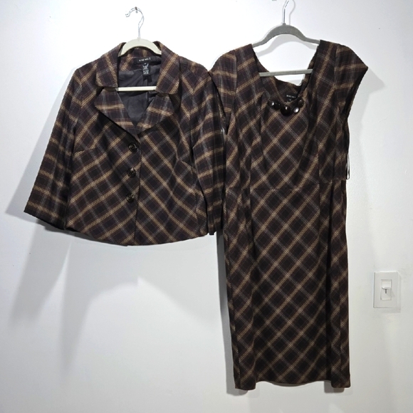 Vintage Nine West Brown Plaid Dress Set 16 - Picture 1 of 15